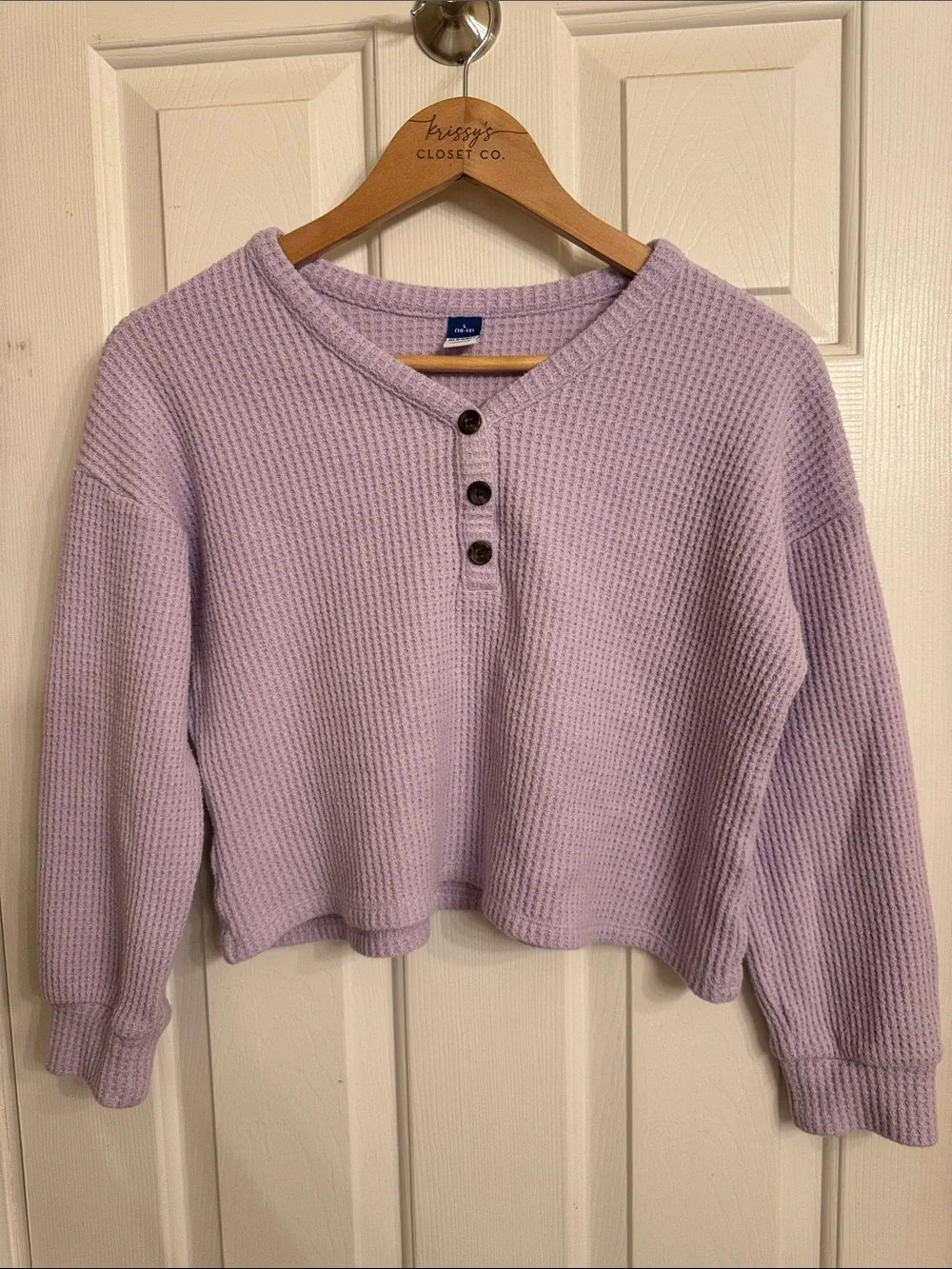 Old Navy Lilac Cropped Waffle Henley top